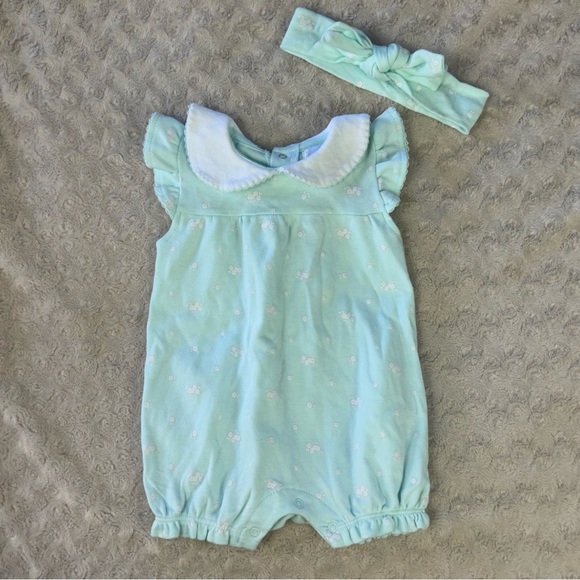 Tres Beau et Belle Baby Girl Romper Size 6-9 Months Classic Style Green White - Picture 1 of 4